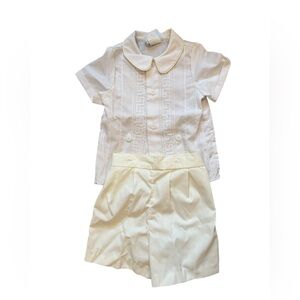 Vintage Toddler White Short Sleeve Shirt and Ivory Set - 2T